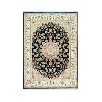 5'X7' Hague Blue Nain Hand Knotted Flower Design Wool Oriental Rug