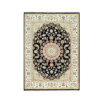 5'X7' Hague Blue Nain Hand Knotted Flower Design Wool Oriental Rug