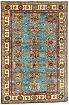 Tribal Geometric Kazak Area Rug Blue Farmho Boho