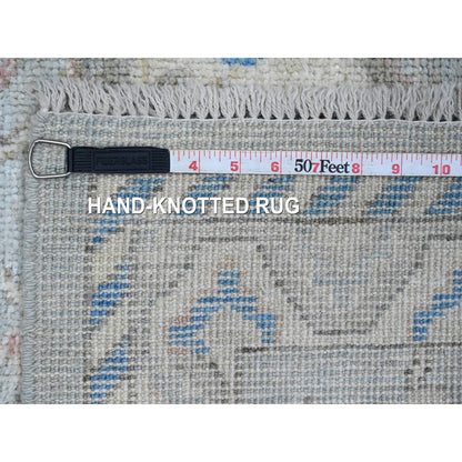 2'10"X9'7" Gray Angora Oushak Leaf Design Hand Knotted Wool Runner Rug