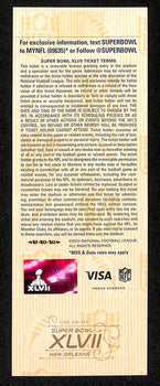 2013 Super Bowl Xlvii 47 Full Unused Mint Authentic Ticket Ravens Vs 49Ers 98878