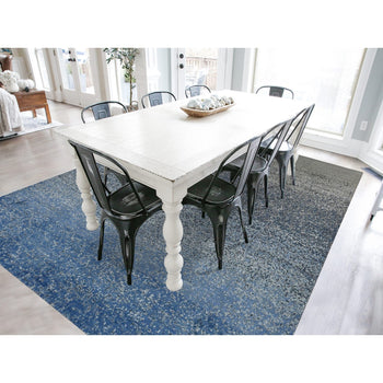 10'X14' Yale Blue Wool And Silk Modern Gradation Design Hand Knotted Rug