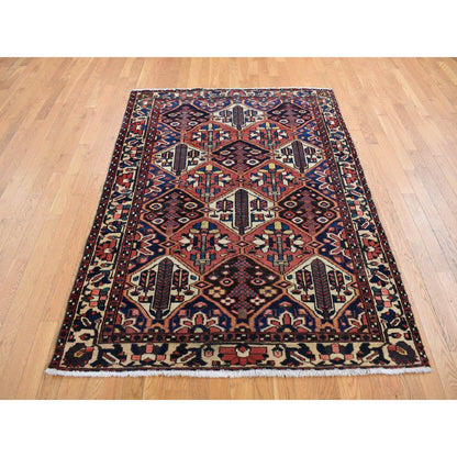 5'X6'9" Red Vintage Zoroastrian Baktiarjoon Design Hand Knotted Rug