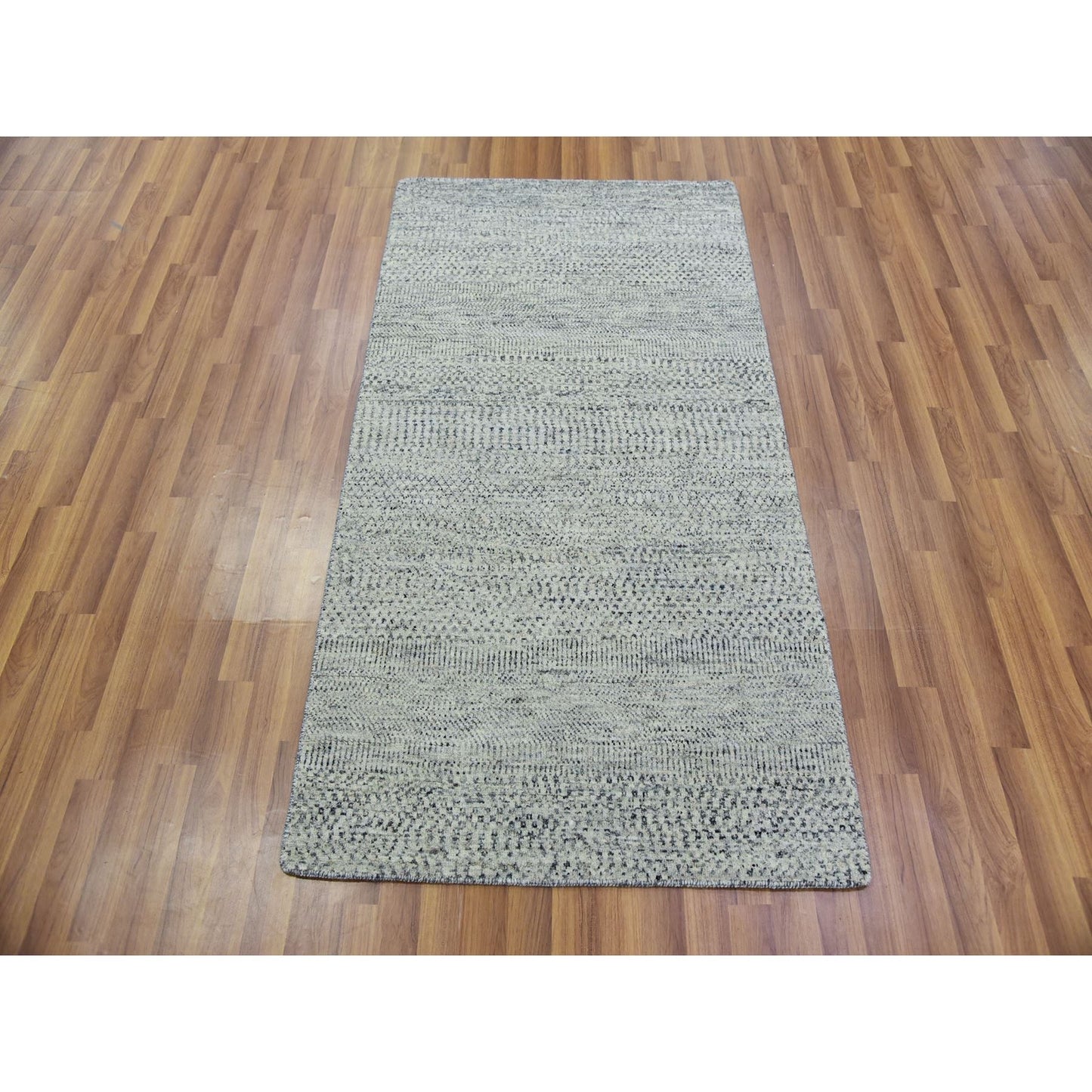 3'X5'6" Light Gray Modern Grass Design Undyed Pure Wool Hand Knotted Rug