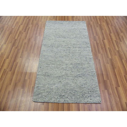 3'X5'6" Light Gray Modern Grass Design Undyed Pure Wool Hand Knotted Rug