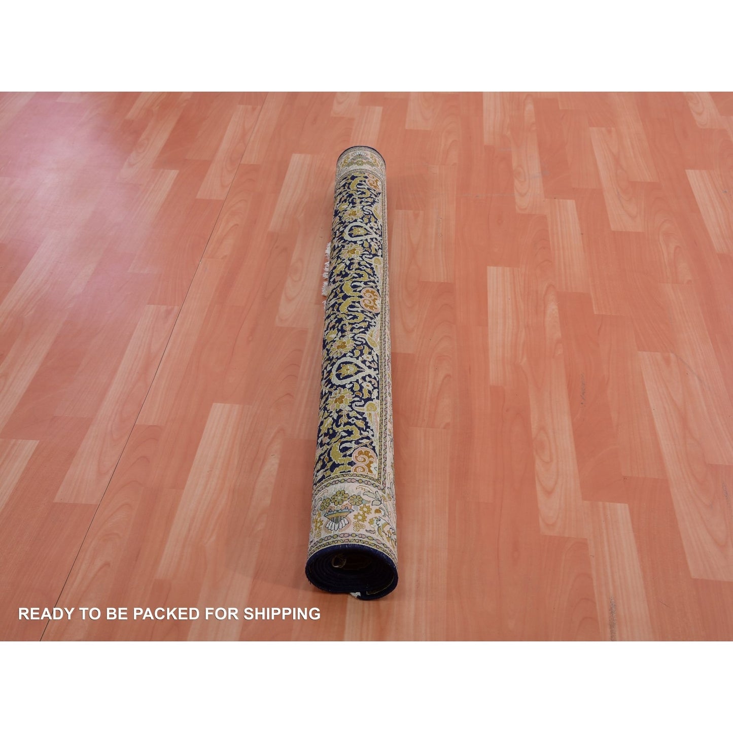 4'1"X6' Graphite Blue Pure Silk 400 Kpsi Hand Knotted All Over Design Rug