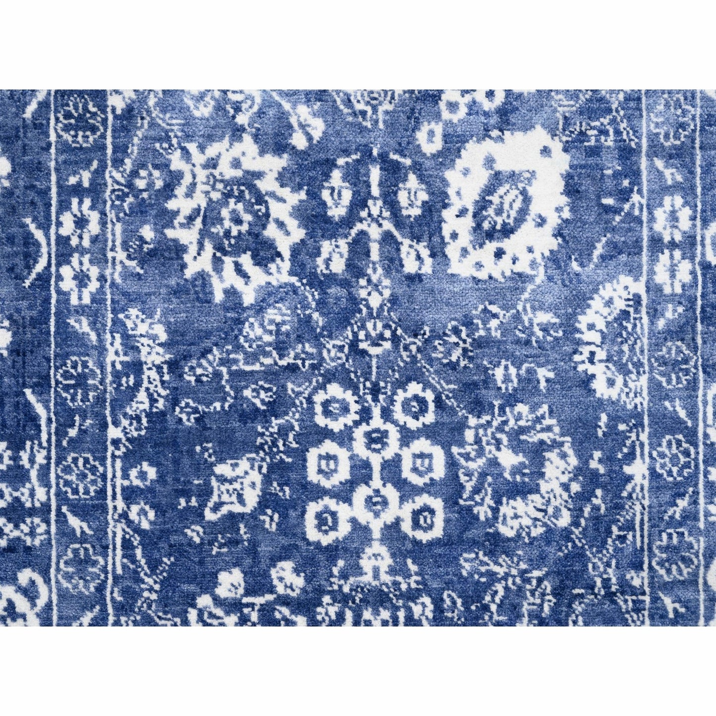 4'1"X6'1" Denim Blue Tone On Tone Tebraz Hand Knotted Wool And Silk Rug