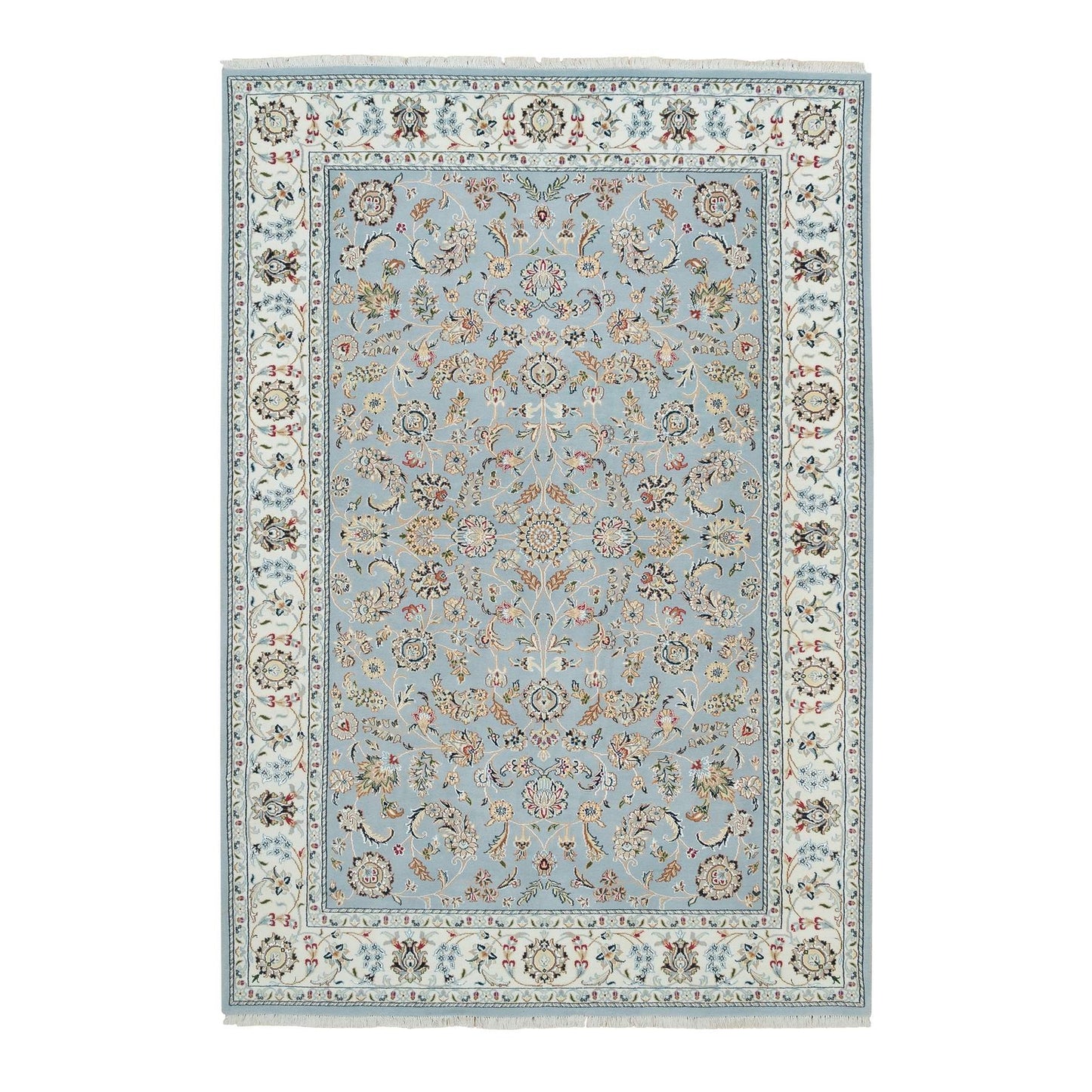 6'X9'2" Light Blue Nain Design 250 Kpsi Wool Hand Knotted Oriental Rug