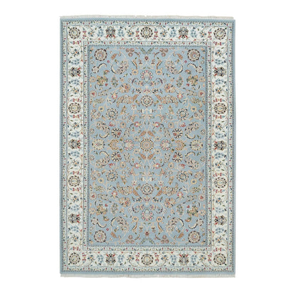 6'X9'2" Light Blue Nain Design 250 Kpsi Wool Hand Knotted Oriental Rug