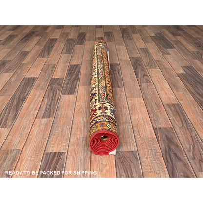 4'2"X6'2" Berry Red Afghan Super Kazak Hand Knotted Pure Wool Oriental Rug