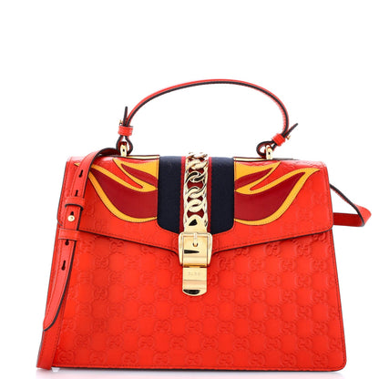 Gucci Sylvie Top Handle Bag Guccissima Leather With Applique Medium