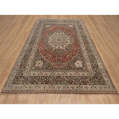7'10"X10'1" Red Antiqued Fine Heris Re-Creation Hand Knotted Wool Rug