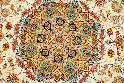 Extra Fine Hand-Knotted Floral Kork Wool & Silk Round Rug Oriental Carpet 5X5 ft