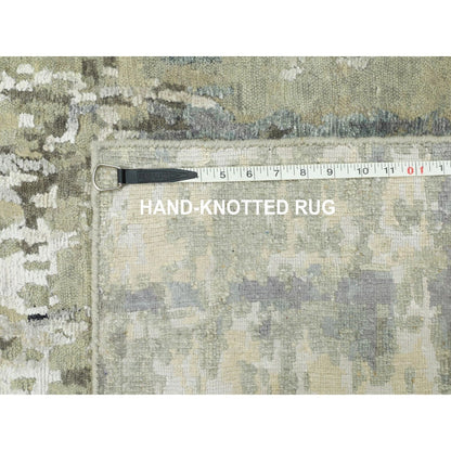 2'7"X9'9" Silver Blue Silk Modern Abstract Design Handknotted Runner Rug