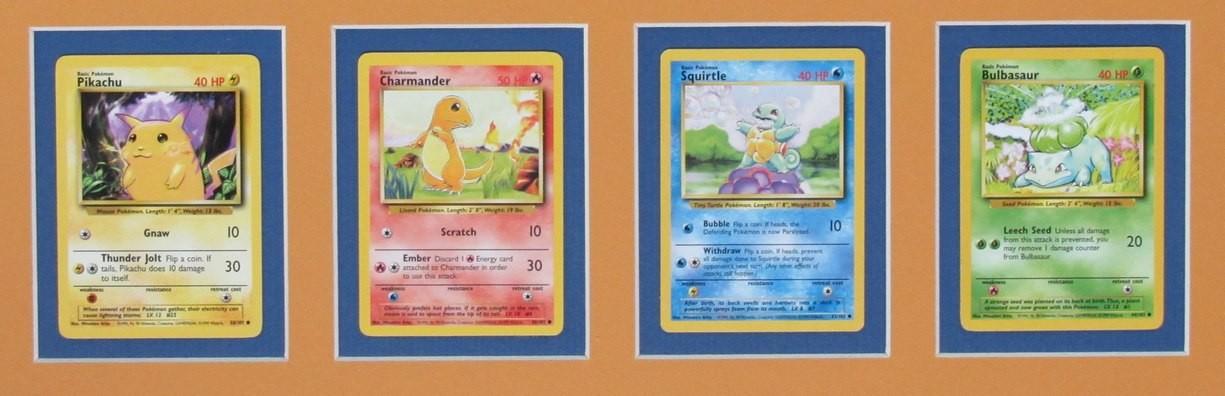 Pokemon 9x14 Lithograph and 4 Card Collage Framed 198591