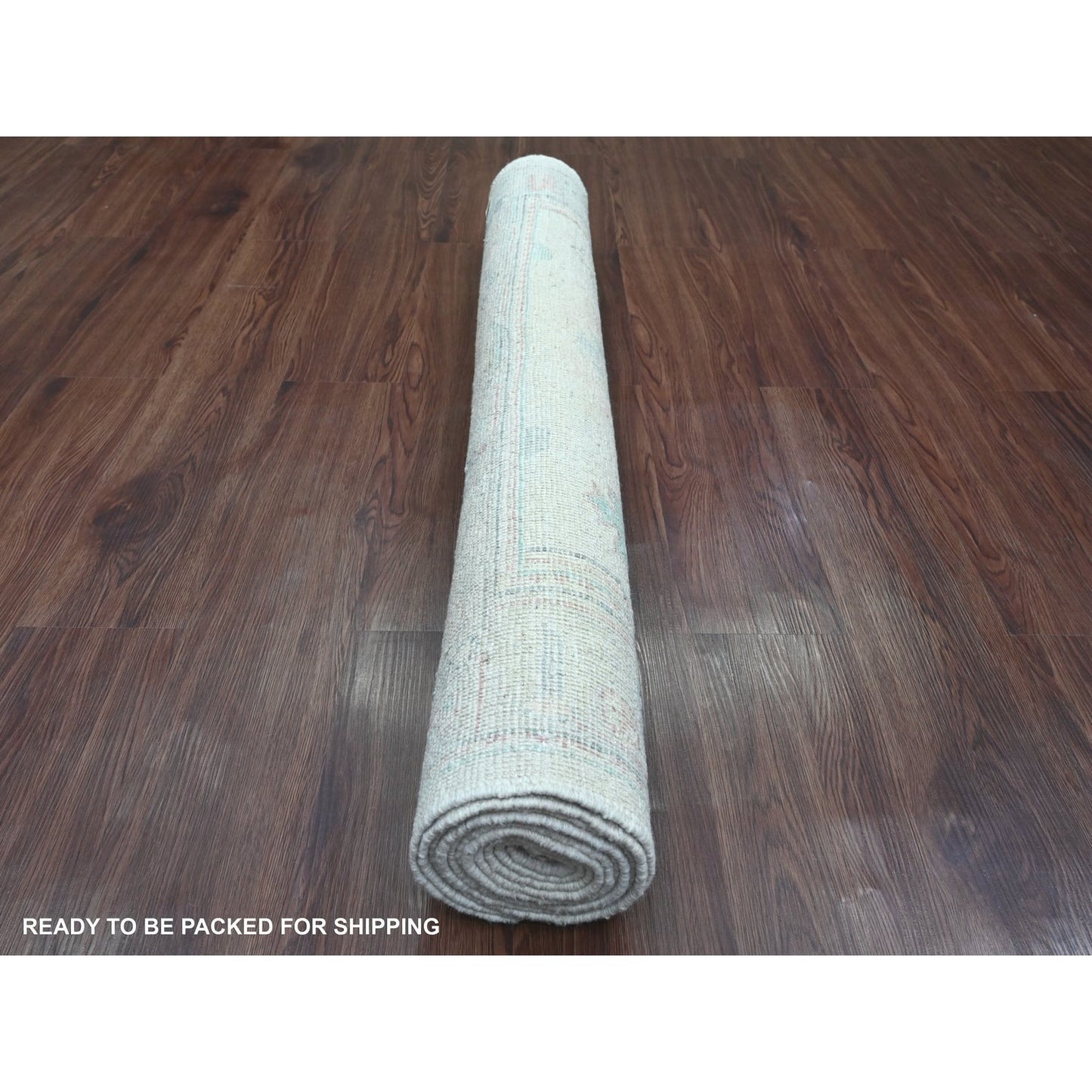 3'10"X10' White Hand Knotted Angora Oushak Leaf Design Wool Runner Rug