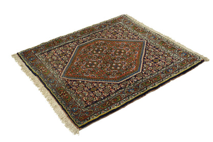 250 Kpsi Navy Orange Floral Square Rug Small