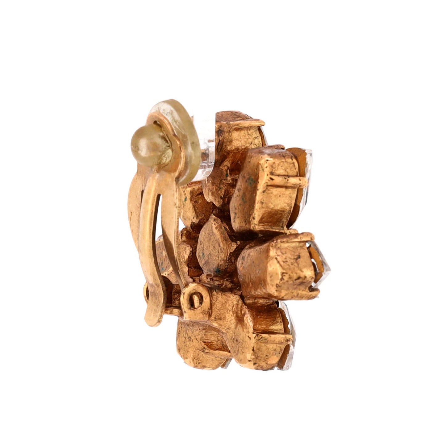 Chanel Cc Heart Stud Earrings Metal With Faux Pearls And Crystals