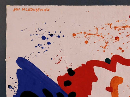 Jan Modoeniec Watercolor "Untitled" Polish Graphic Designer Art Signed Framed