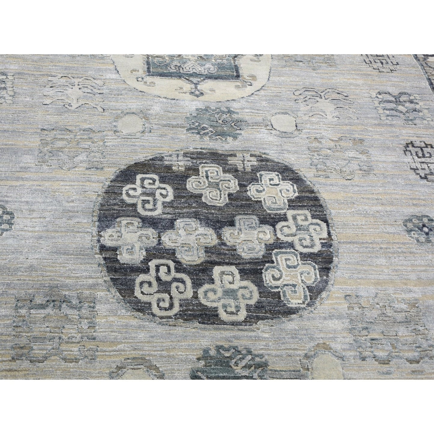 7'9"X9'10" Pure Silk With Textured Wool Khotan Design Hand Knotted Rug