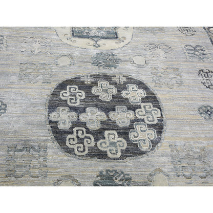 7'9"X9'10" Pure Silk With Textured Wool Khotan Design Hand Knotted Rug
