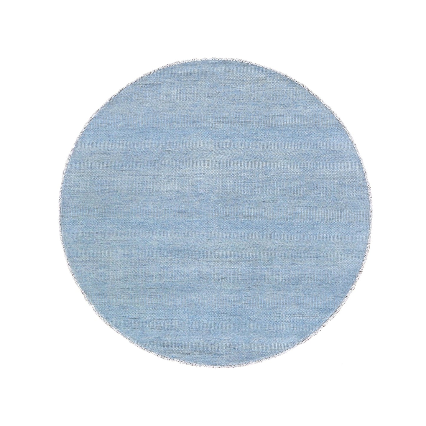 Rug 6'x6' Blue Grass Design Wool and Silk Round Hand Knotted Oriental