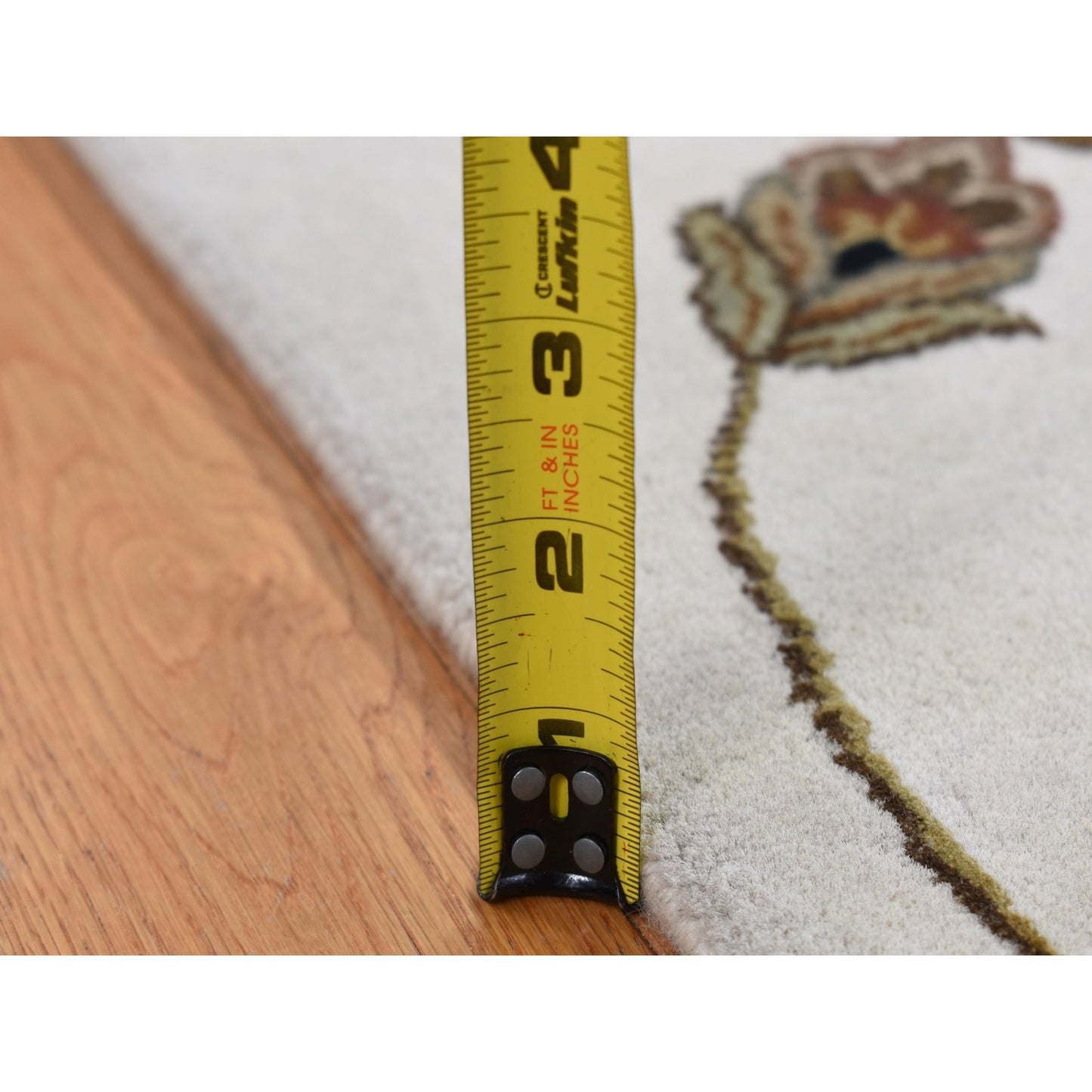 6'X9'2" Timberwolf Gray Rajasthan Design Wool And Silk Hand Knotted Rug