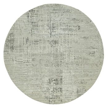 12'X12' Gray Hand Knotted Modern Hand Spun Undyed Vibrant Wool Round Rug