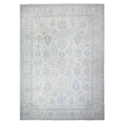 10'2"X14'1" Frost White Organic Wool White Wash Peshawar Hand Knotted Rug