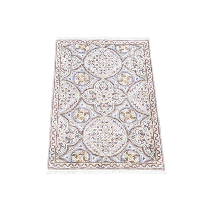 2'1"X3'1" Brown Mughal Inspired Design Wool And Silk Hand Knotted Mat Rug