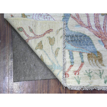 3'X6'1" Ivory Natural Wool Hand Knotted Afghan Peshawar Runner Rug