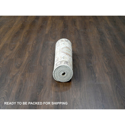 2'7"X10' Goose Gray Karjihooz Design Pure Wool Hand Knotted Runner Rug