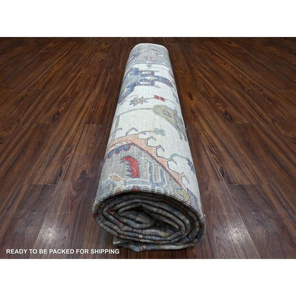 9'10"X13'10" Ivory Karajeh Design All Over Geometric Motifs Oriental Rug