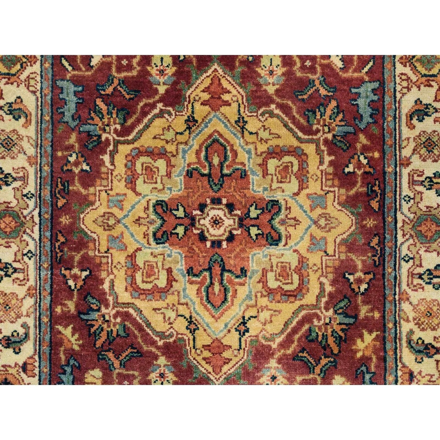 2'7"X22' Red Hand Knotted Heris Re-Creation Soft Wool Xl Runner Rug