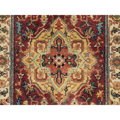 2'7"X22' Red Hand Knotted Heris Re-Creation Soft Wool Xl Runner Rug