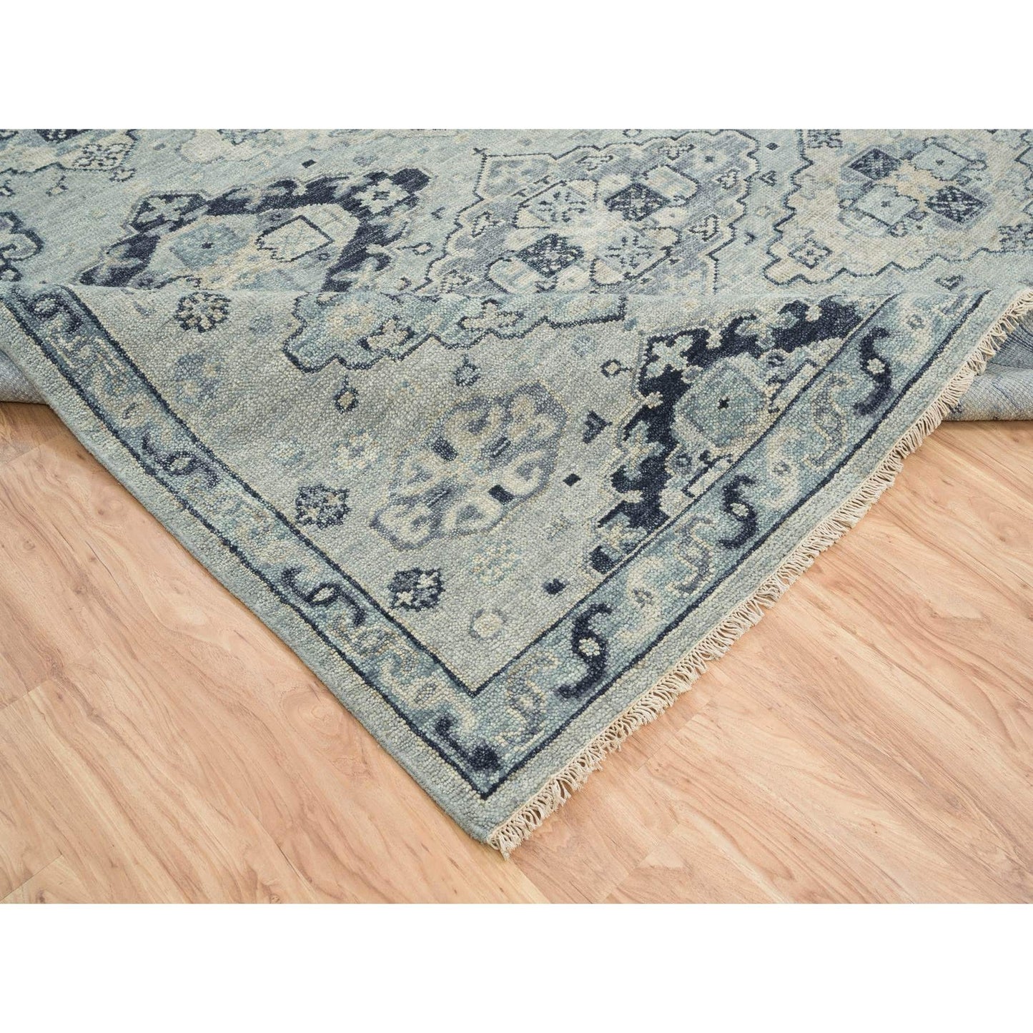 8'10"X12' Silver Gray Extra Soft Wool Hand Knotted Anatolian Design Rug