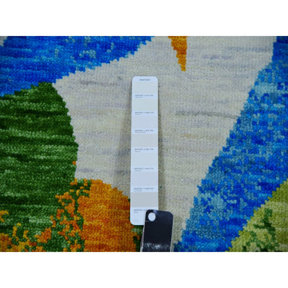 9'X12'3" White Modern And Botanical Design Hand Knotted 100% Wool Rug