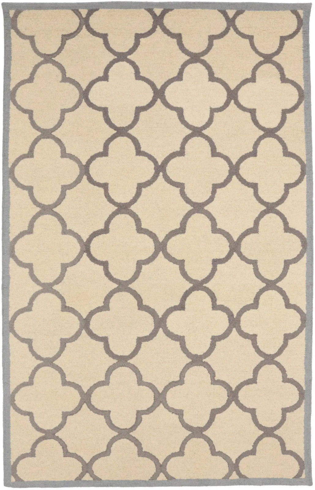 5X8 Ft Hand-Tufted Cream & Taupe Wool Rug Modern