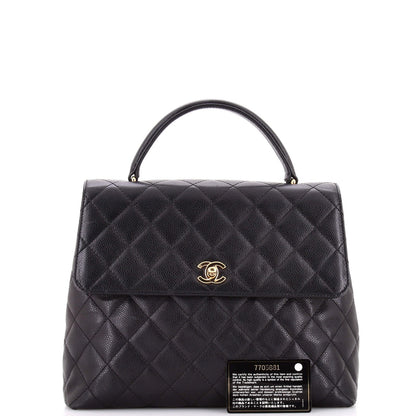 Chanel Vintage Classic Top Handle Flap Bag Quilted Caviar Jumbo