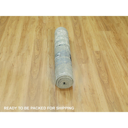 2'7"X9'9" Silver Blue Silk Modern Abstract Design Handknotted Runner Rug