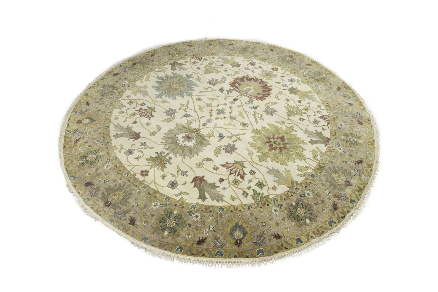 Hand-Knotted Cream Round Oushak Chobi Oriental