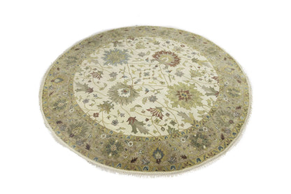 Hand-Knotted Cream Round Oushak Chobi Oriental