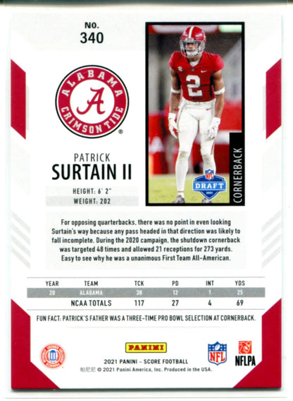 Patrick Suritain Ii 2021 Panini Score Rookie Card #340
