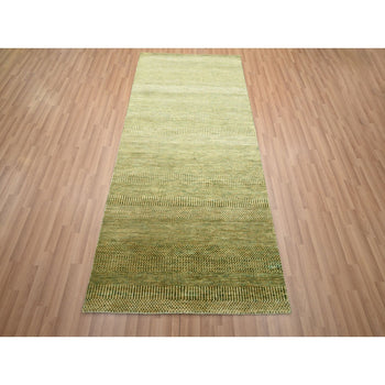 4'X8' Brown Grass Design Hand Knotted Wool And Silk Runner Oriental Rug