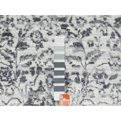 8'X10'1" Hand Knotted Grey Broken Farsian Design Wool And Pure Silk Rug