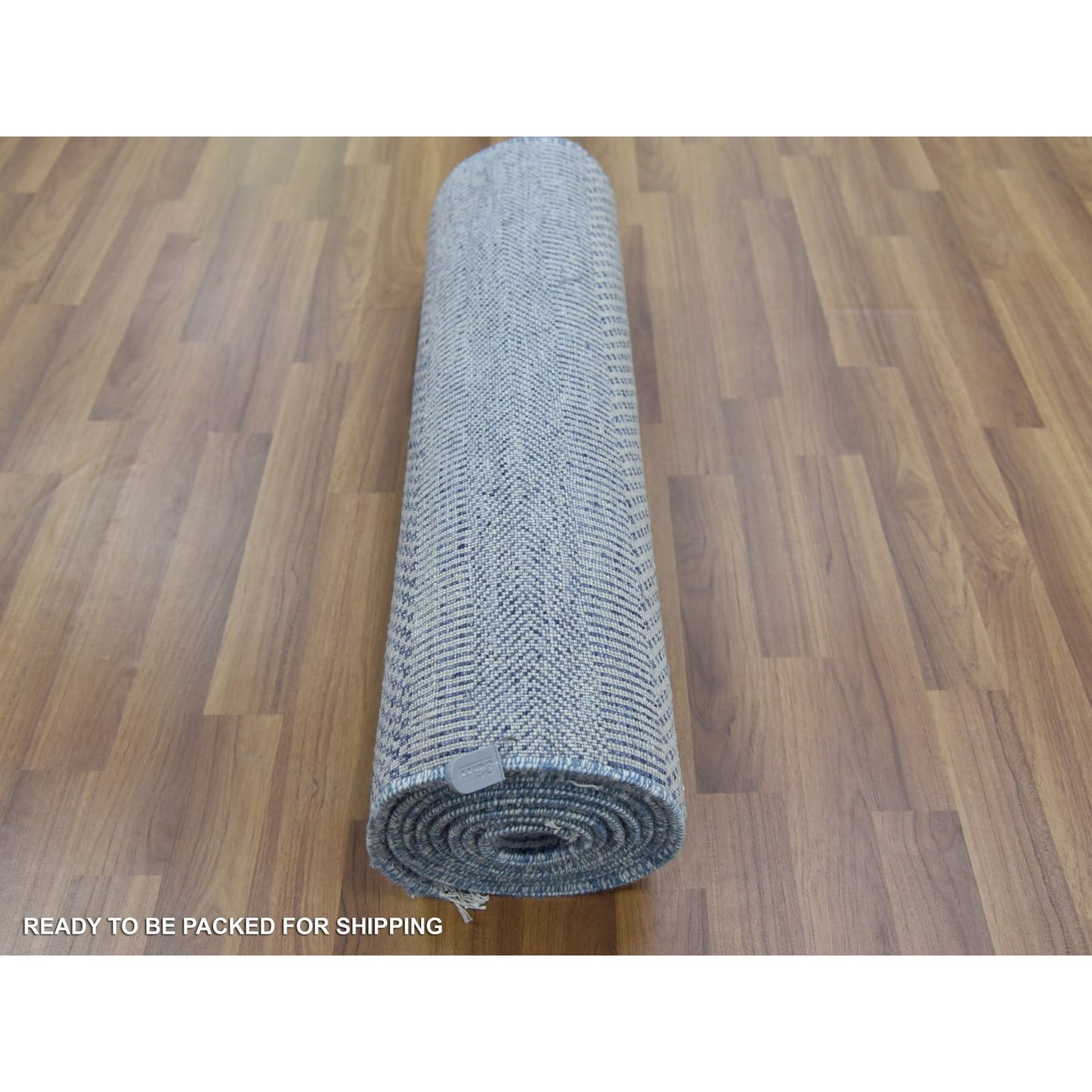 2'6"X10' Blue Hand Knotted Modern Grass Design Wool And Silk Runner Rug