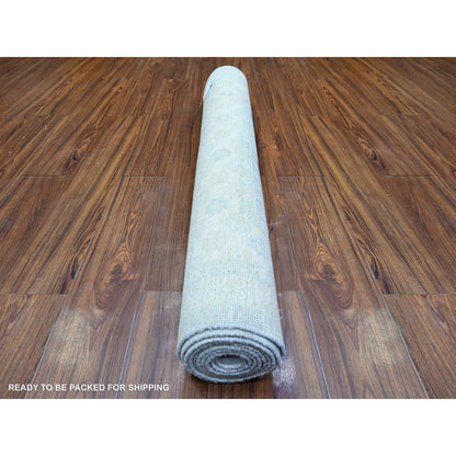 4'X10' Oxford Gray White Wash Pomegranate Wool Hand Knotted Oriental Rug