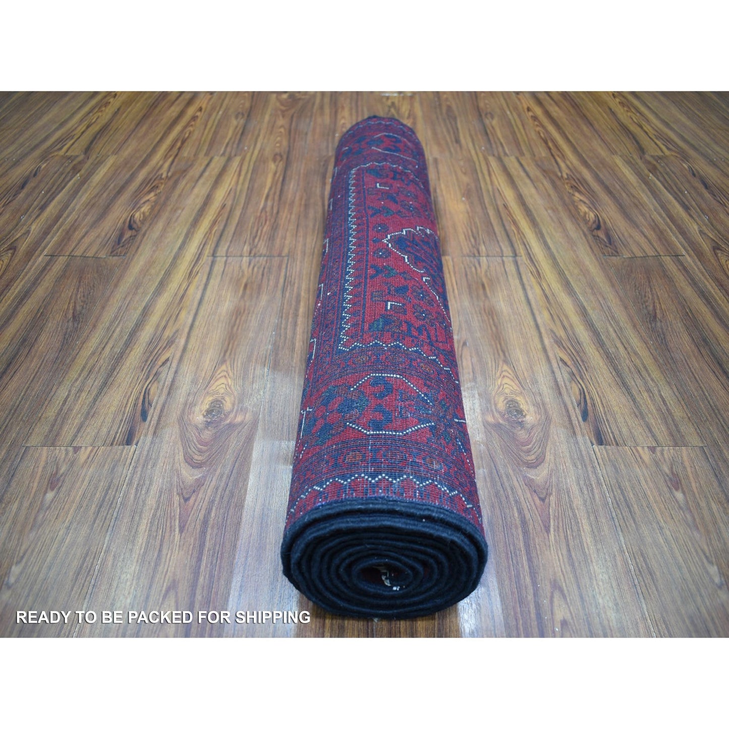 3'X9'7" Red Tribal Design Wool Afghan Khamyab Hand Knotted Runner Rug