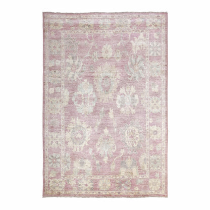6'1"X8'8" Soft Wool Hand Knotted Coral Pink Angora Oushak Oriental Rug