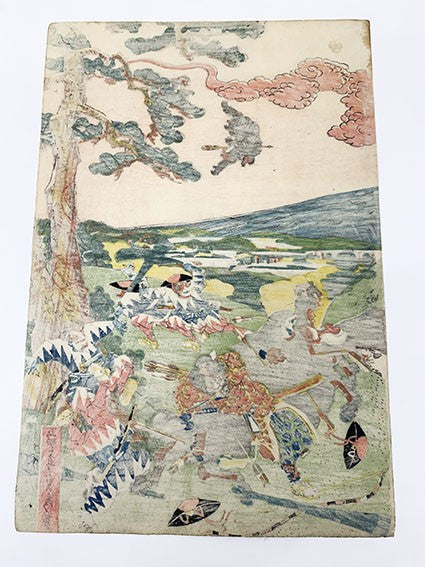 Woodblock warrior art triptych sadahide original utagawa japanese musha